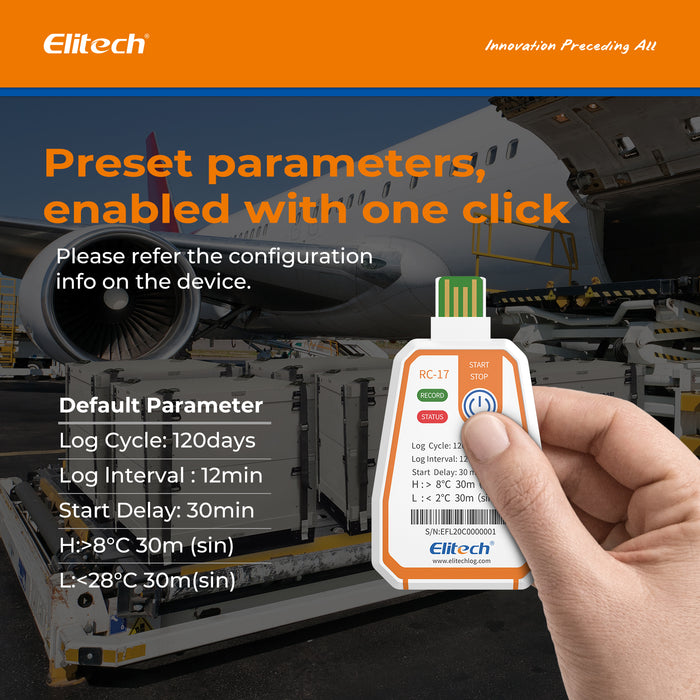 Elitech RC-17 Disposable Single-Use Temperature Recorder Data Logger USB PDF Report 2-Color Indicator