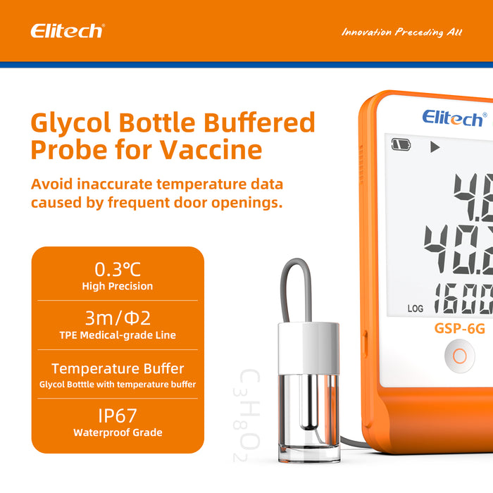 Elitech GSP-6G Temperature and Humidity Data Logger with Glycol Bottle Temperature Sensor Dual External Sensors