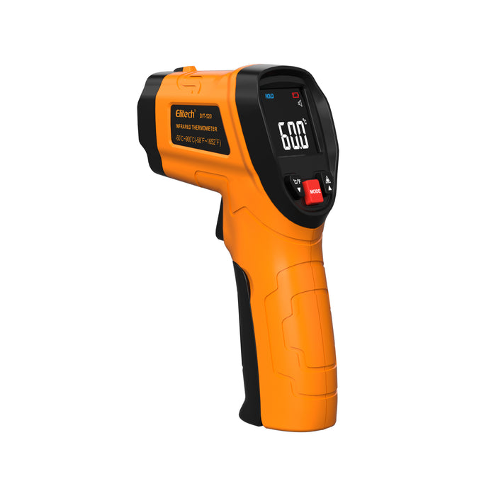 Pistola termometro a infrarossi Elitech DIT-520 900 °C (1652 °F), termometro IR industriale senza contatto con puntamento laser, emissività regolabile, MAX/MIN/AVG, alta precisione per HVAC, elettrico, automobilistico