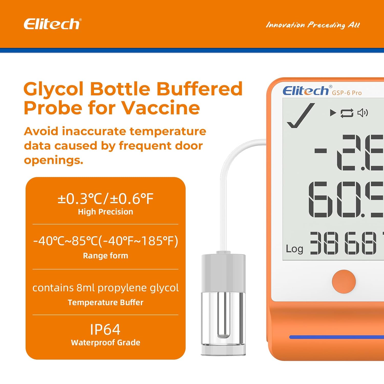 【Pack】Elitech GSP-6 Pro GLE/THE Temperature and Humidity Data Logger with Glycol Bottle Temperature Sensor Dual External Sensors