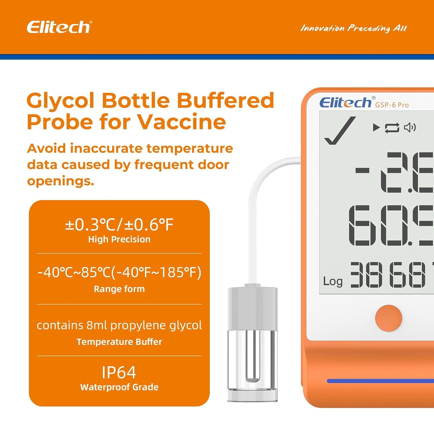 Elitech Humidity Sensor Elitech GSP-6G Temperature and Humidity Data Logger, Dual External ...
