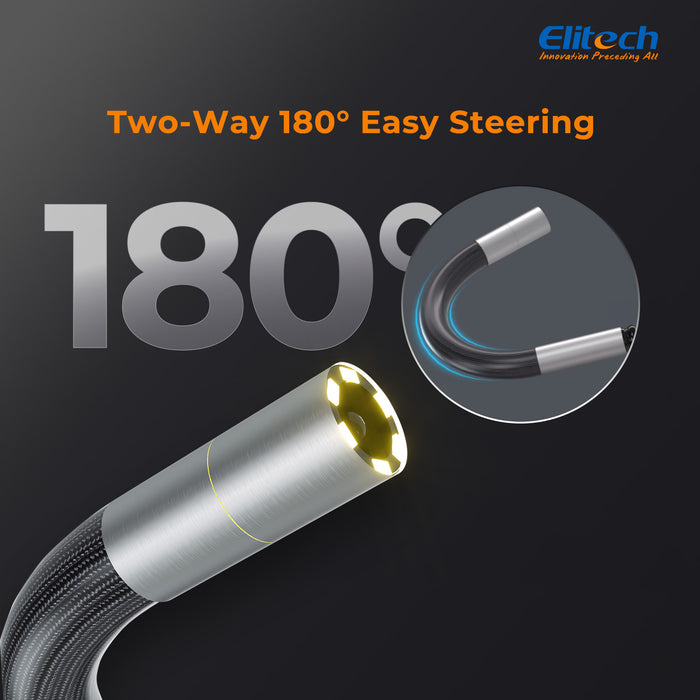 Elitech ELS240 Gelenk-Endoskop-Inspektionskamera, Zwei-Wege-180°-Lenkendoskop mit 4.3" IPS-Bildschirm, 6,2-mm-IP67-wasserdichte Sonde, 720p-HD-Industrie-Endoskop für Kfz-Mechaniker – 1 m