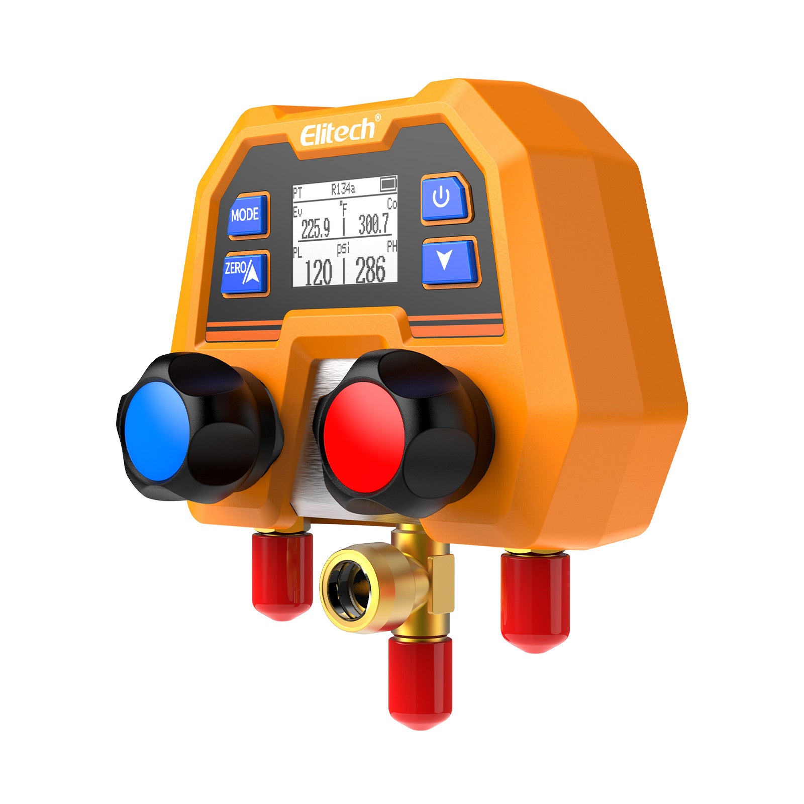 Elitech DMG-2SE-kit Digital Manifold Gauge for HVAC, Refrigeration & AC Systems – Pressure & Temperature Measurement, LCD Display with Hoses