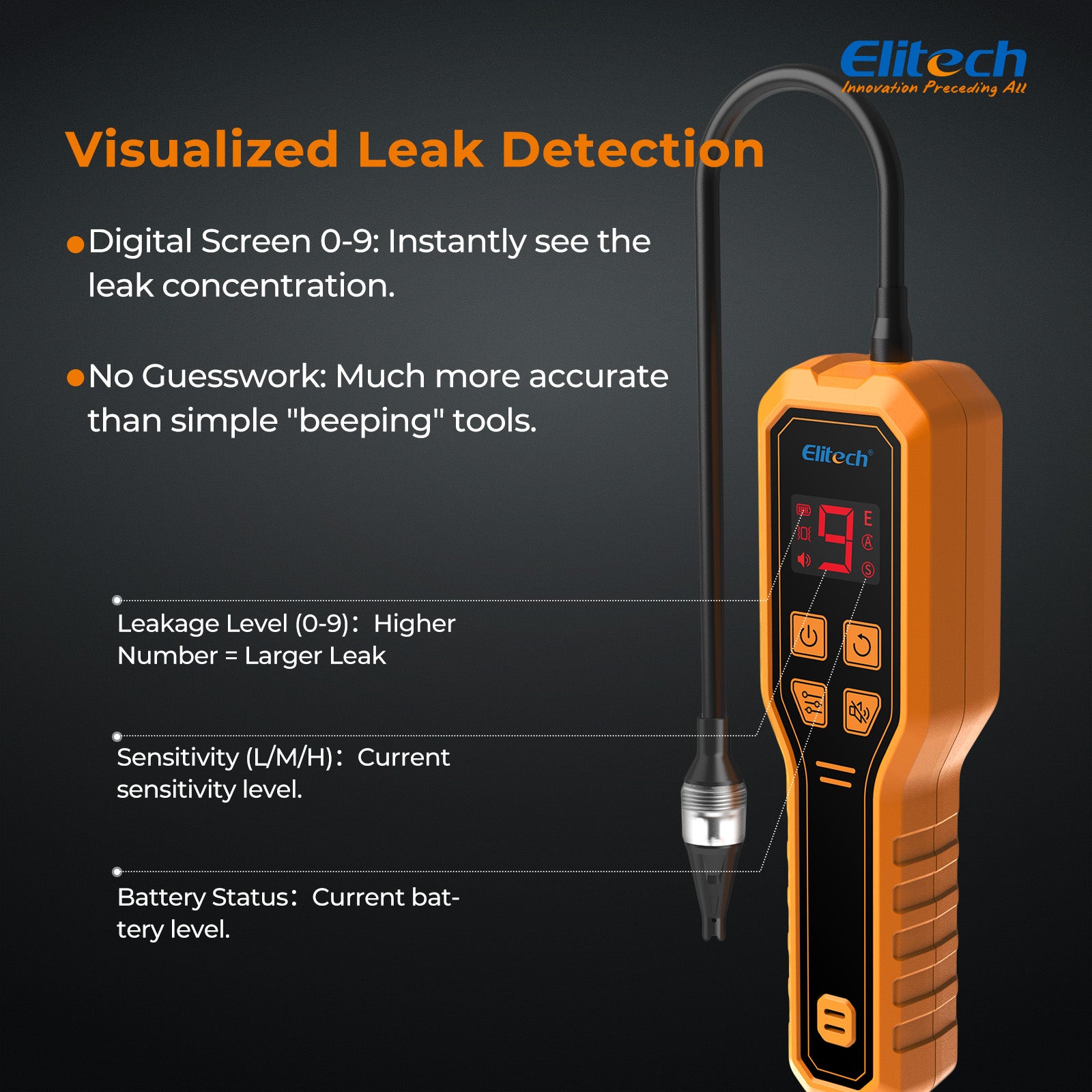 Elitech ELD-270 Heated Diode Refrigerant Leak Detector, HVAC Freon Sniffer with Digital Display & Vibration Alarm, High Sensitivity (2g/yr) for R410A R134a R1234yf R290 CFCs HCFCs HFCs