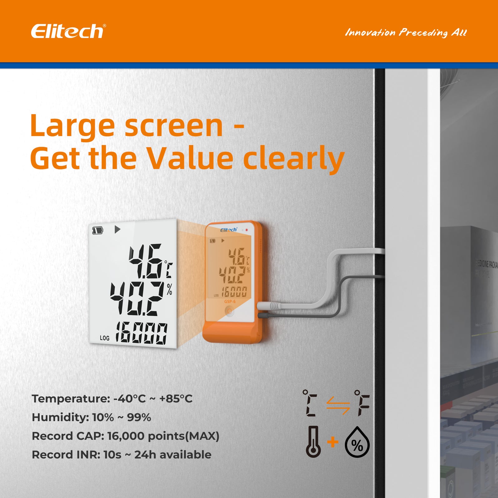 Elitech Humidity Sensor Elitech GSP-6 Temperature and Humidity Data Logger with External Probe ...