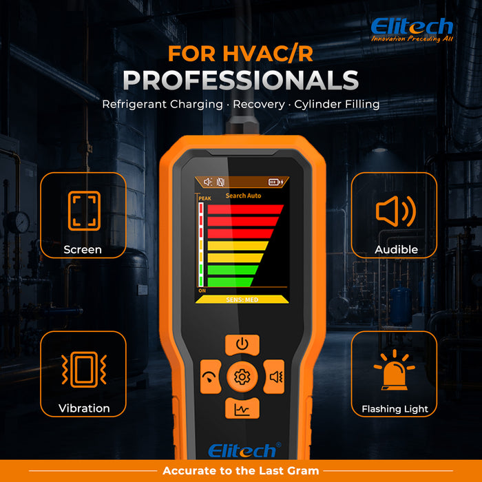 Elitech ILD-510S Infrarot-Kältemittel-Lecksucher, 3 Empfindlichkeitsstufen 3/7/14 g/Jahr, 10-Jahres-Sensor, 2,8-Zoll-TFT-Display, akustische Vibrationsalarme für HVAC AC Automotive CFC HCFC HFC HFO