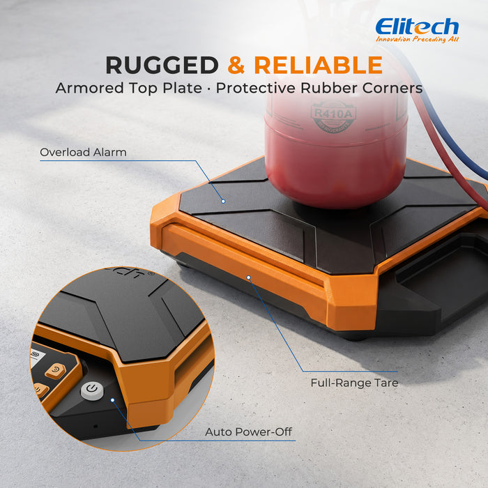 Elitech ERS-210 Kältemittelwaage für HVAC/R, 100 kg/220 lb kabellose Lade- und Wiederherstellungswaage, Fernablesung bis zu 20 m am abnehmbaren Griff, ±0,05 % Genauigkeit, robustes Design, kg/g/lb/oz-Einheiten