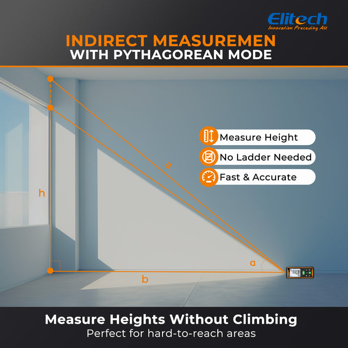 Elitech  LDM-105G 105m Laser Measure, Digital Laser Distance Meter with Built-in Angle Sensor, Full Pythagoras Mode, Dual Power Supply (AAA/Li-ion) Measuring Tool with 99 Groups Memory & Painter Function