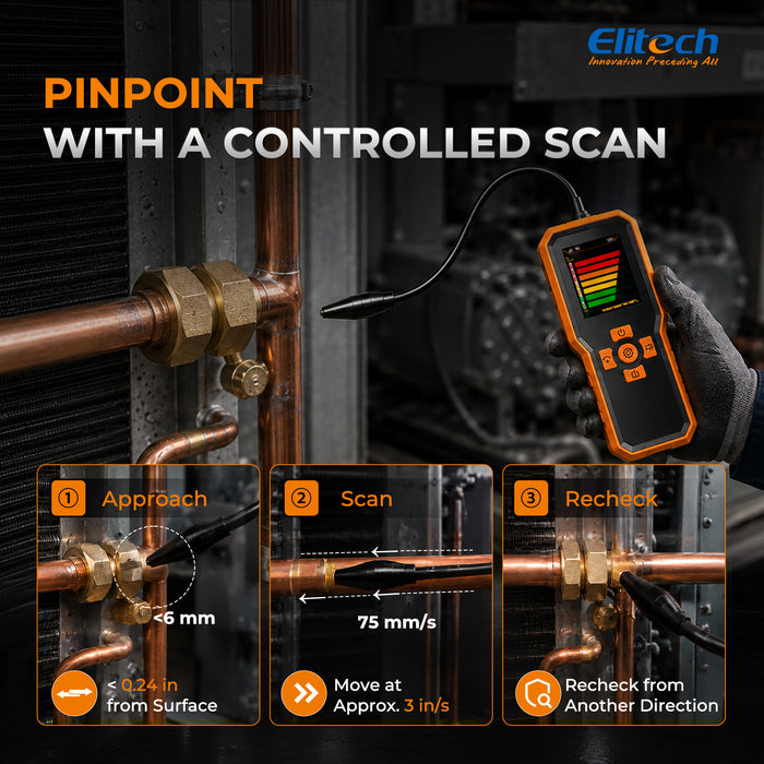 Elitech ILD-510S Infrarot-Kältemittel-Lecksucher, 3 Empfindlichkeitsstufen 3/7/14 g/Jahr, 10-Jahres-Sensor, 2,8-Zoll-TFT-Display, akustische Vibrationsalarme für HVAC AC Automotive CFC HCFC HFC HFO