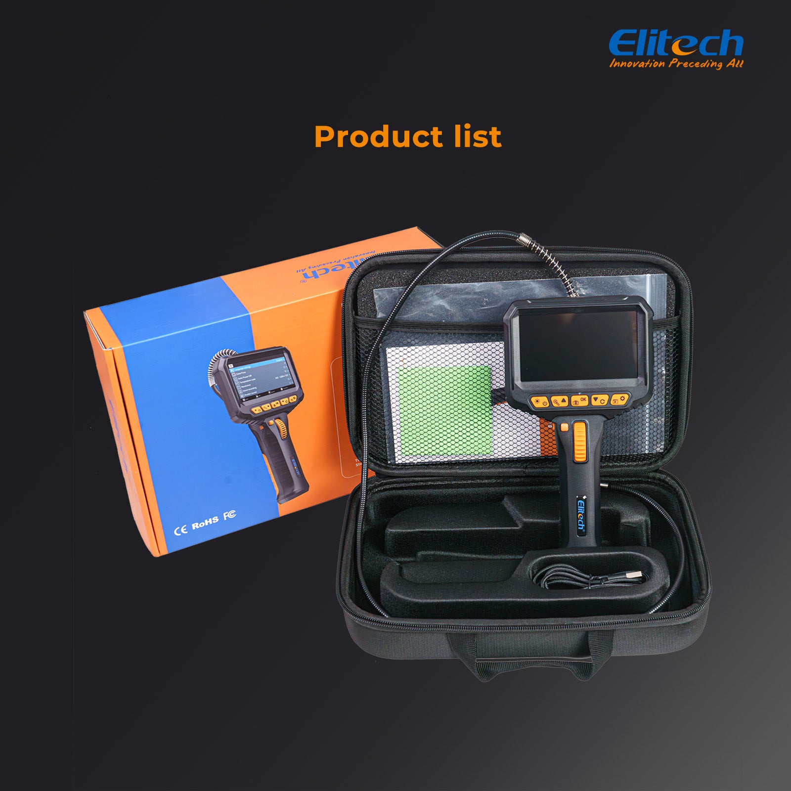 Elitech ELS240 Articulating Borescope Inspection Camera, Two-Way 180° Steering Endoscope with 4.3