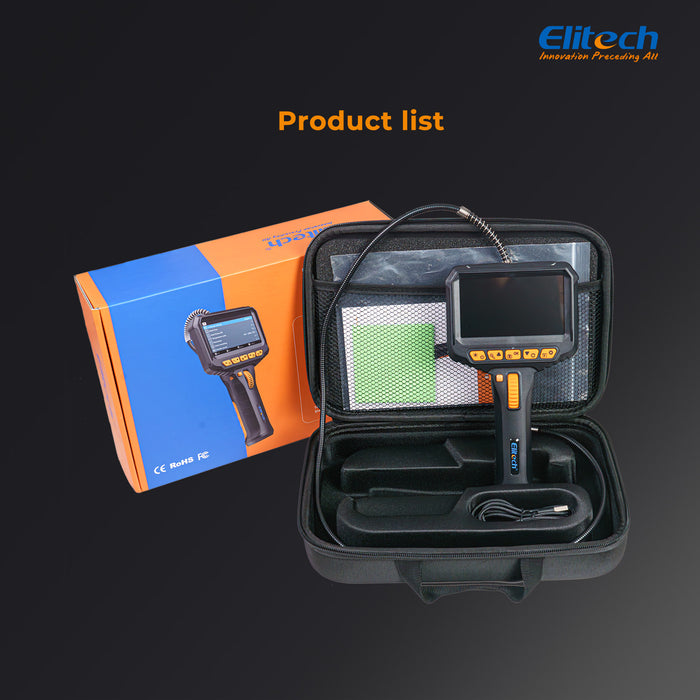 Elitech ELS240 Gelenk-Endoskop-Inspektionskamera, Zwei-Wege-180°-Lenkendoskop mit 4.3" IPS-Bildschirm, 6,2-mm-IP67-wasserdichte Sonde, 720p-HD-Industrie-Endoskop für Kfz-Mechaniker – 1 m