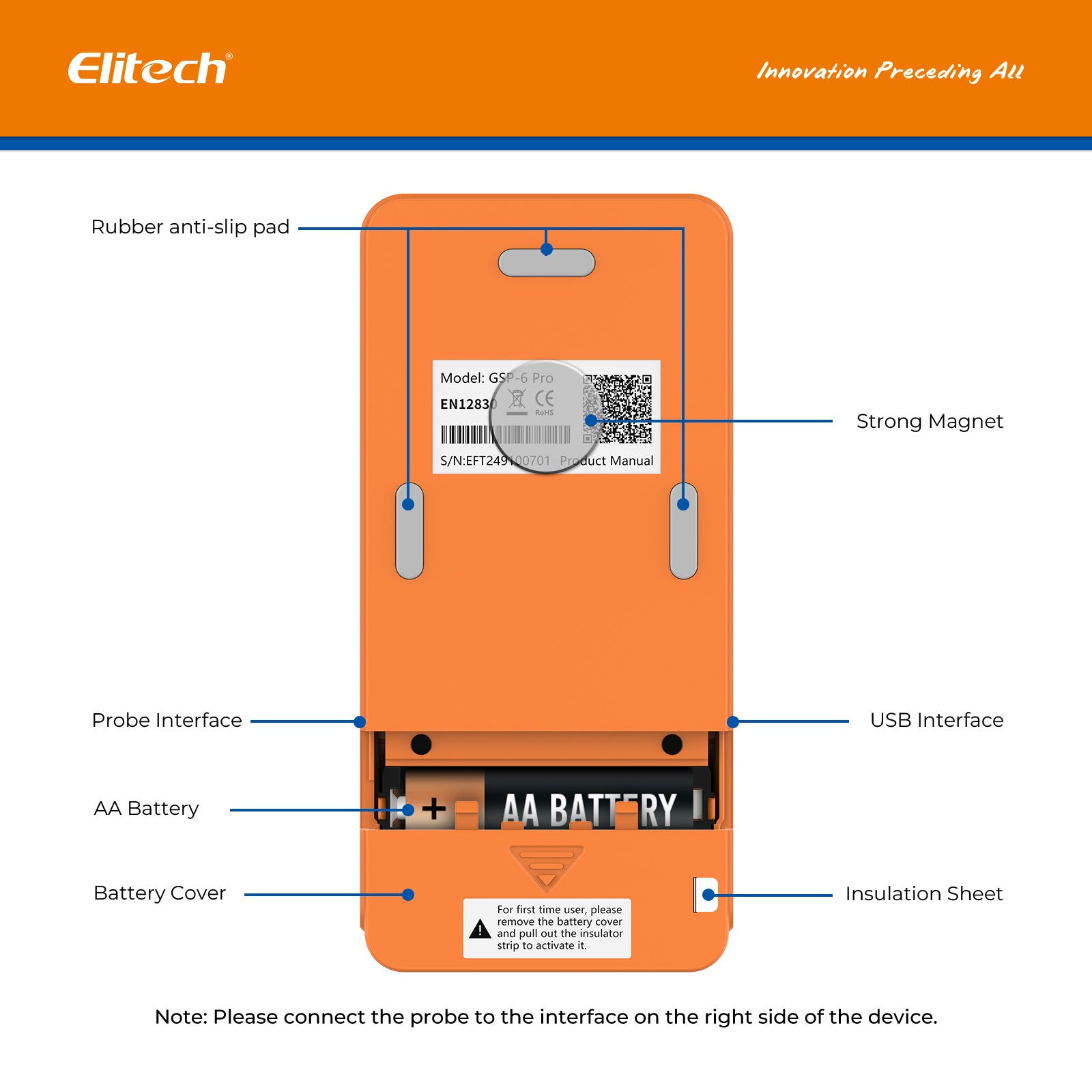 【Pack】Elitech GSP-6Pro TE&THE Bluetooth Temperature and Humidity Data Logger Recorder with Calibration Certificate, 100000 Points, Shadow Data