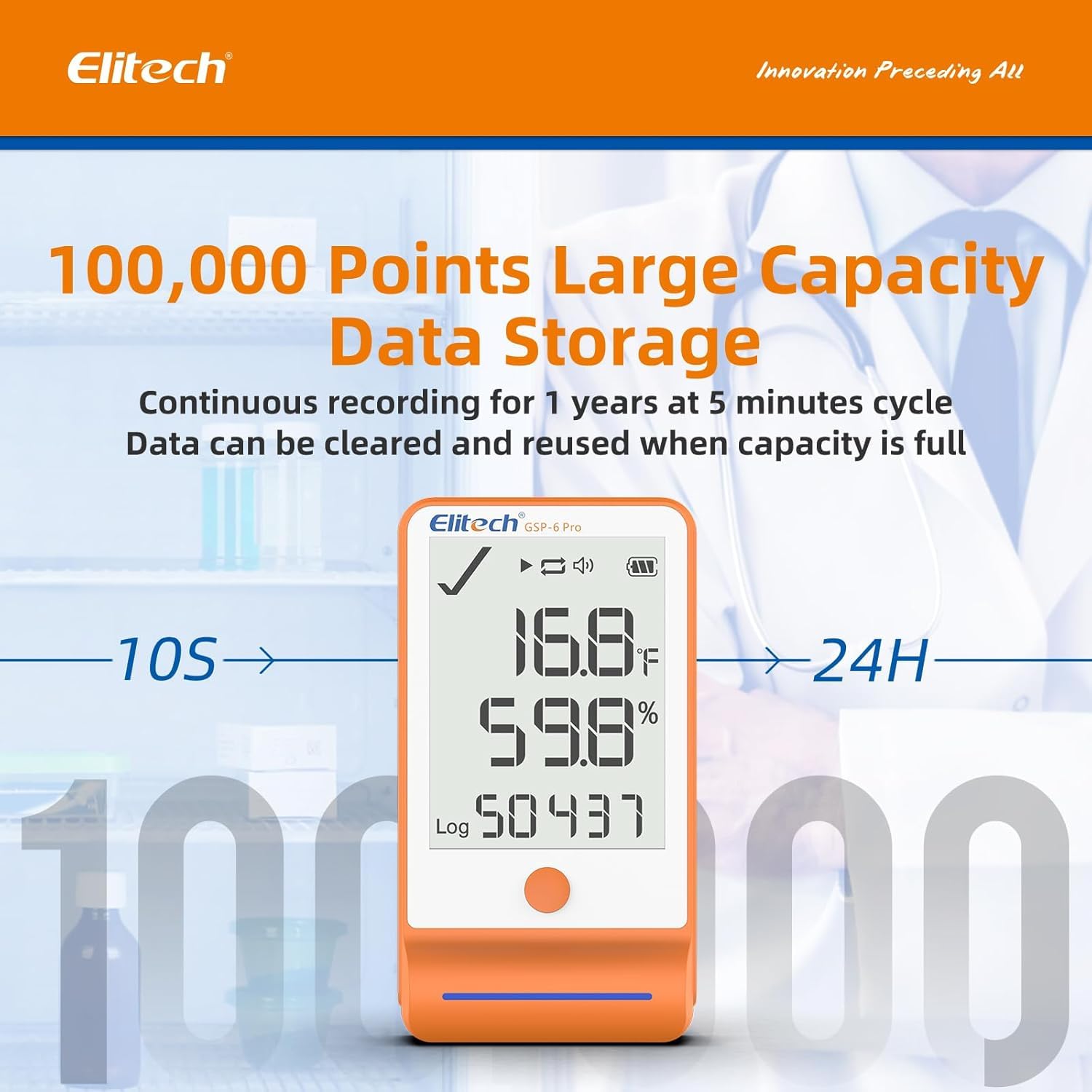 【Pack】Elitech GSP-6 Pro GLE/THE Temperature and Humidity Data Logger with Glycol Bottle Temperature Sensor Dual External Sensors
