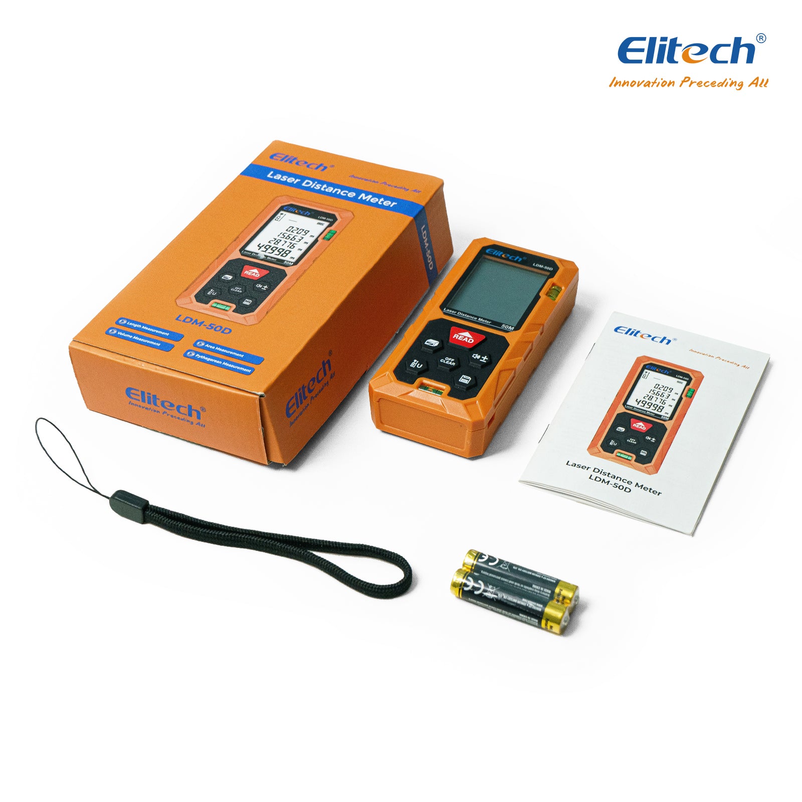 Elitech LDM-50D Laser Distance Meter 165ft, Digital Measure Tool with Area/Volume/Pythagoras Mode, Backlit LCD, 99 Data Records, ±2mm Accuracy, Ft/In/M Unit Switch, Ideal for Home DIY & Interior Design