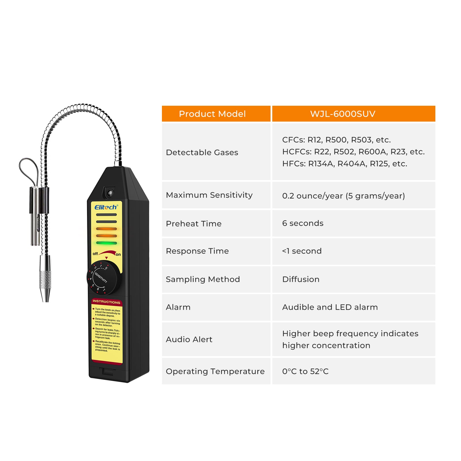 Elitech LMG-10 & WJL-6000SUV Refrigeration Heat Pump Digital Manifold Gauge Set & Leak Detector with UV LED Corona Sensor AC Halogen Gas Leaking Detection, HVAC system
