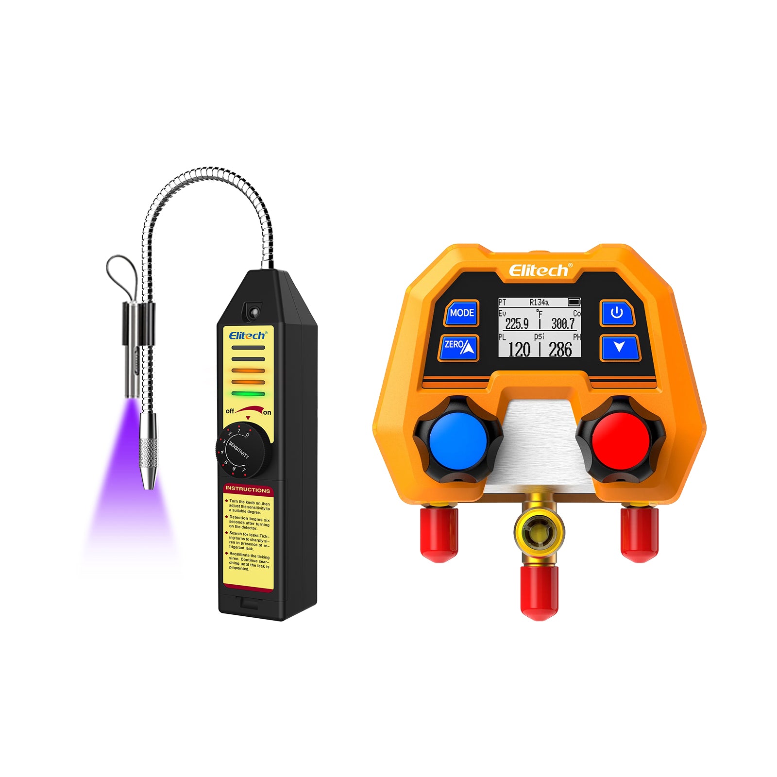 Elitech DMG-2SE-kit Digital Manifold Gauge for HVAC, Refrigeration & AC Systems – Pressure & Temperature Measurement, LCD Display with Hoses