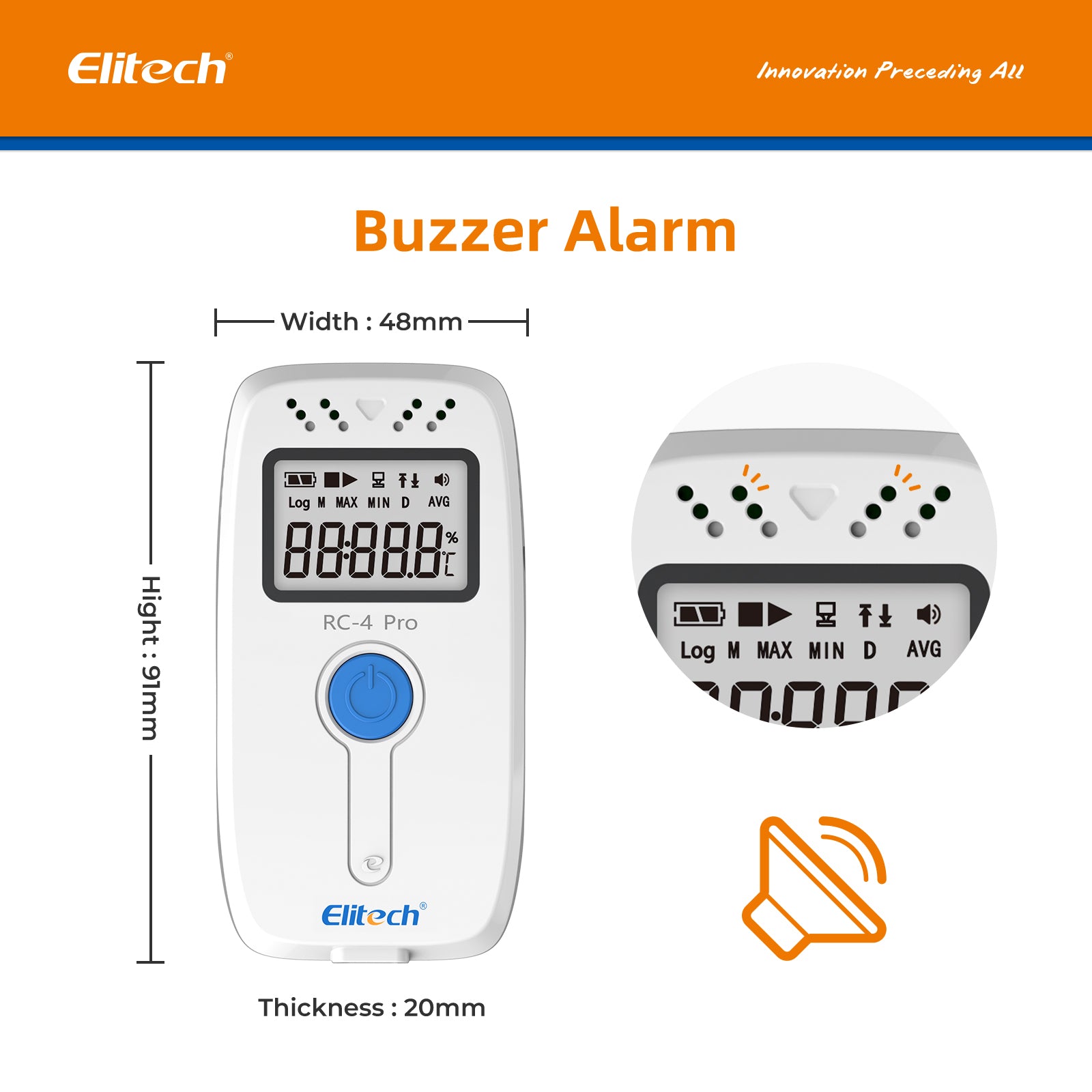 Elitech RC-4 Pro PDF USB Digital Temperature Data Logger Reuseable Recorder DDL 64000 Points High Accuracy, Shadow Data, Built-in Buzzer, Auto PDF CSV Report, Windows/MacOS Software