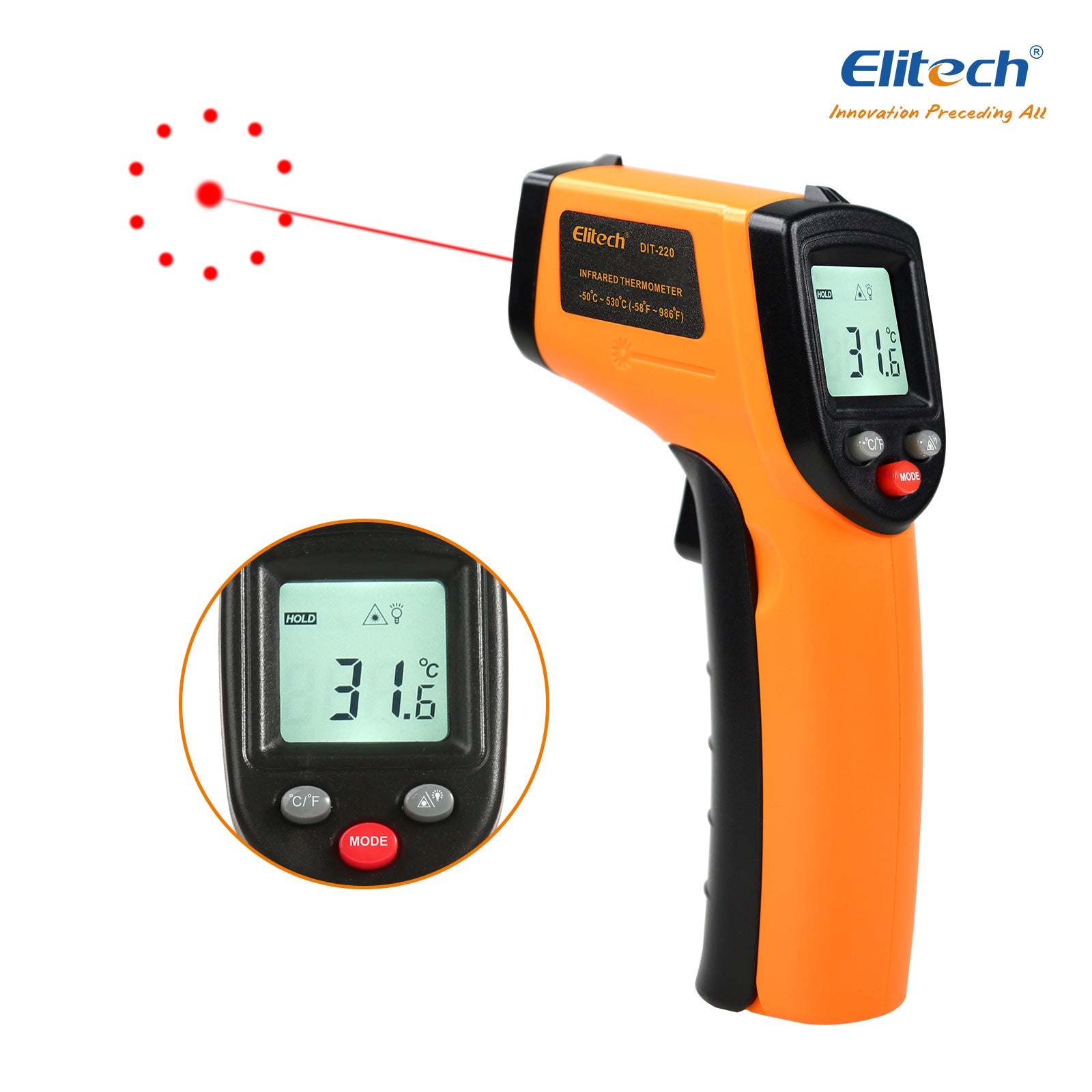 Elitech DMG-2SE-kit & DIT-220 Digital Manifold Gauge & Infrared Thermometer Non-Contact Temperature Gun with Laser Targeting, for HVAC, Refrigeration & AC Systems – Pressure & Temperature Measurement