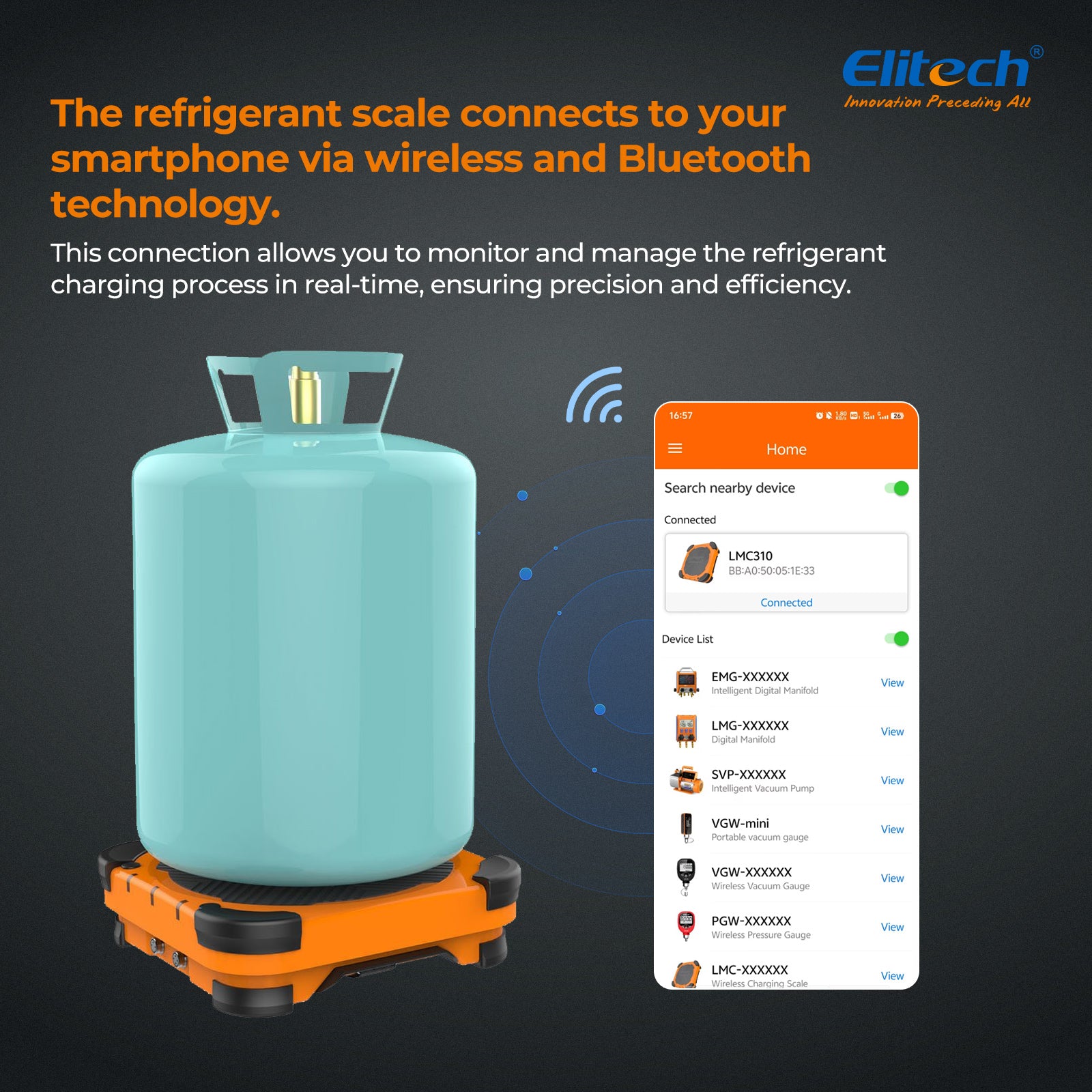 Elitech LMC-310 Wireless Refrigerant Heat Pump Scale HVAC Weight Scale with Overweight Protection 220Lbs/100Kg