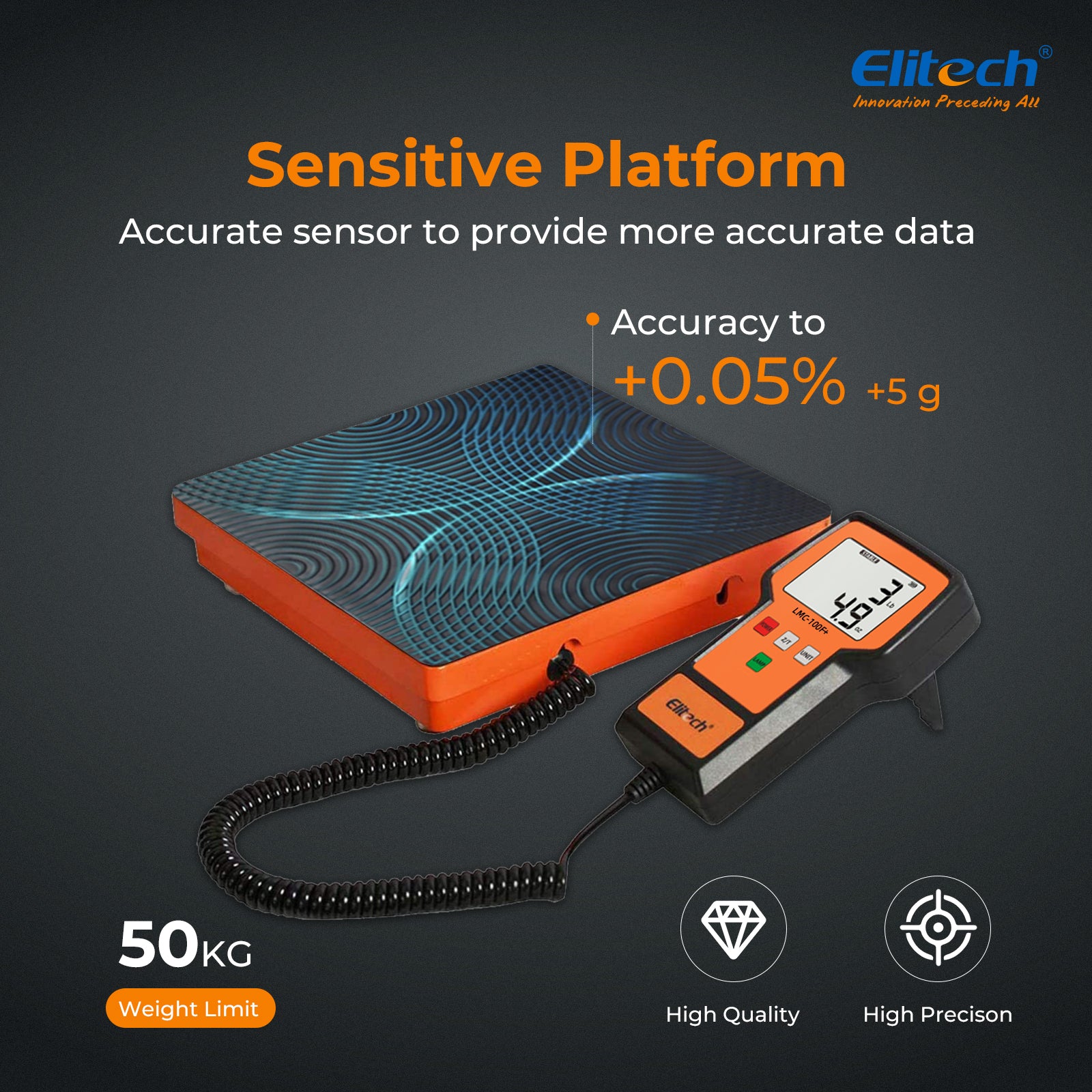 Elitech LMC-100F+ Refrigerant Heat Pump Scale Digital HVAC Charging Recovery Scale 110Lbs/50Kg, Resolution 2g