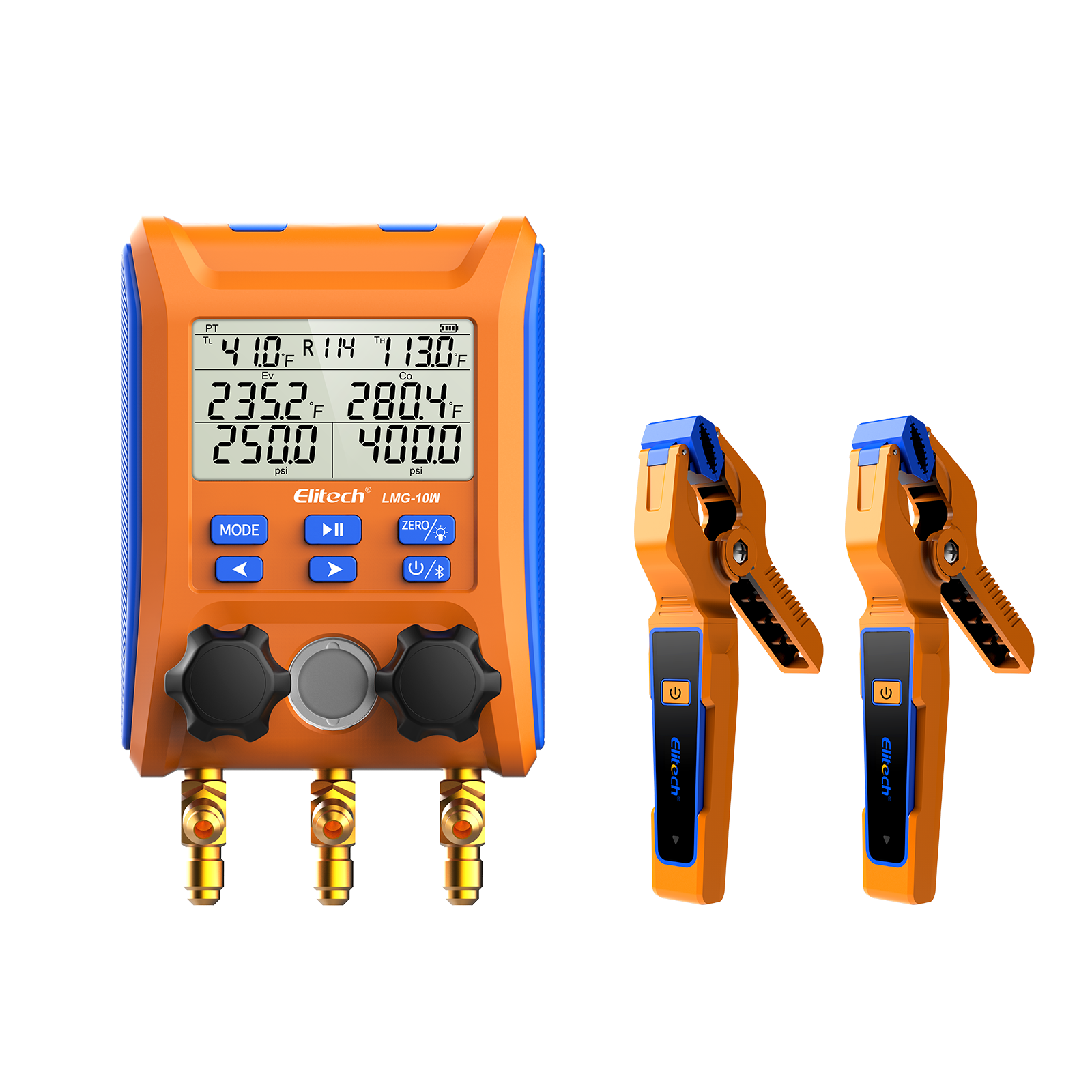 Elitech LMG-10W Refrigeration Heat Pump Digital Manifold Gauge Set 2-Way Valve AC Gauges App Control with Temperature Clamps