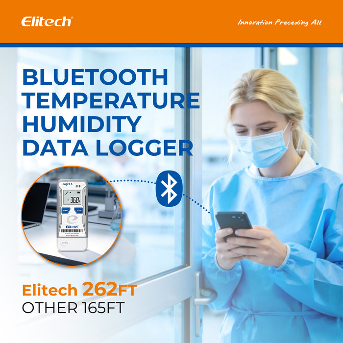 Elitech LogEt 5B Series Bluetooth Temperature Humidity Data Logger Reusable Recorder with Shadow Data, Auto PDF/ CSV Report, 32000 Points