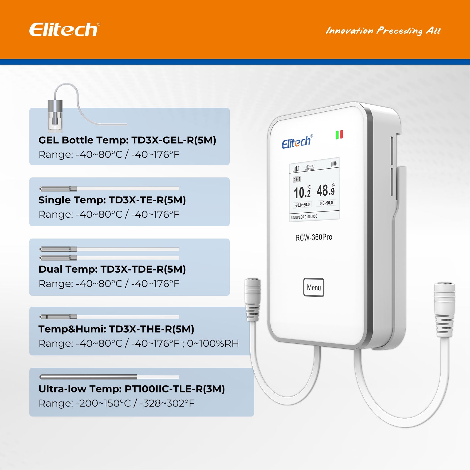 Elitech RCW-360Pro WIFI Temperature Data Logger, Remote Real-Time Data Logger, APP/Cloud Data Storage (Need to buy probe separately)