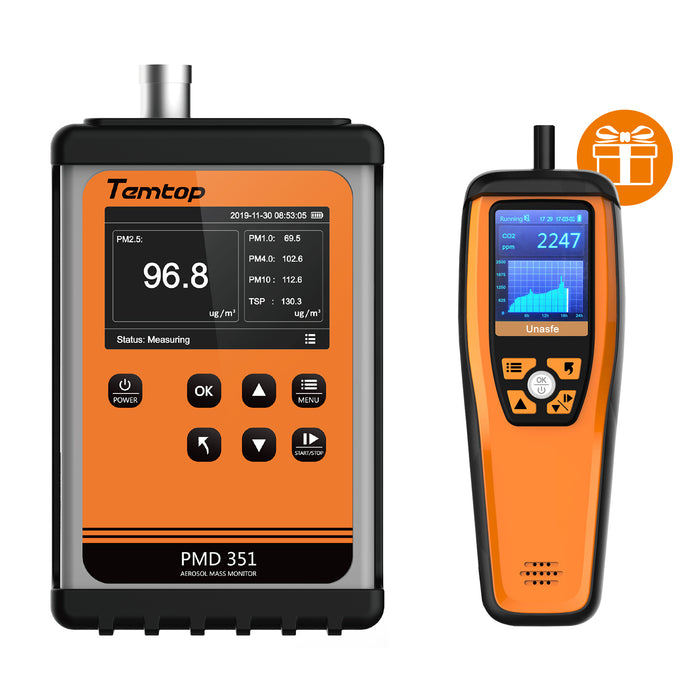 Temtop PMD 351 Monitor per aerosol Contatore di particelle portatile, PM1.0, PM2.5, PM4.0, PM10, monitor TSP, con tipo di comunicazione USB o RS-232