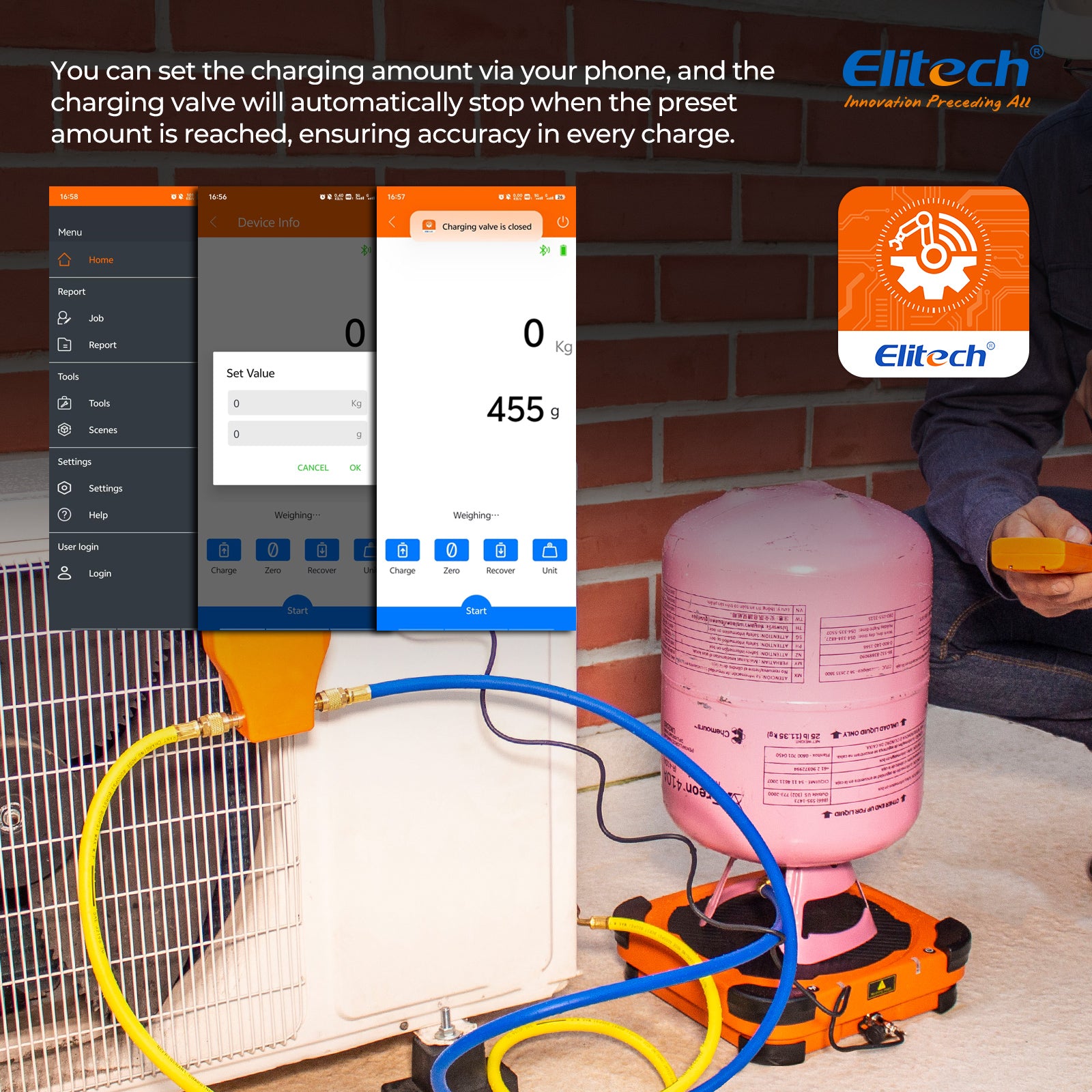 Elitech LMC-310 Wireless Refrigerant Heat Pump Scale HVAC Weight Scale with Overweight Protection 220Lbs/100Kg