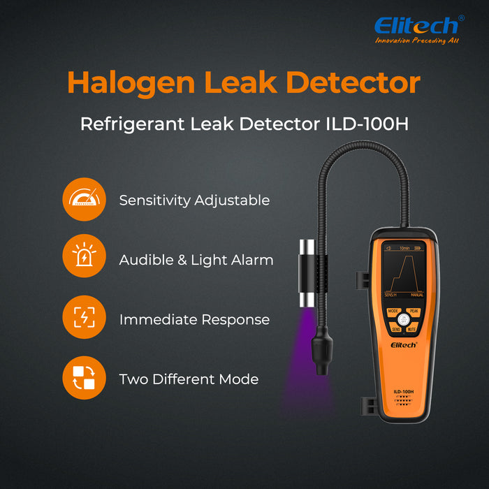 Elitech ILD-100H Portable Heated Diode Refrigerant Leak Detector - High-Sensitivity Halogen Refrigerant Leakage Detection Tool for HVAC & Automotive A/C, Quick Leak Location, Sound + Graphic Alerts