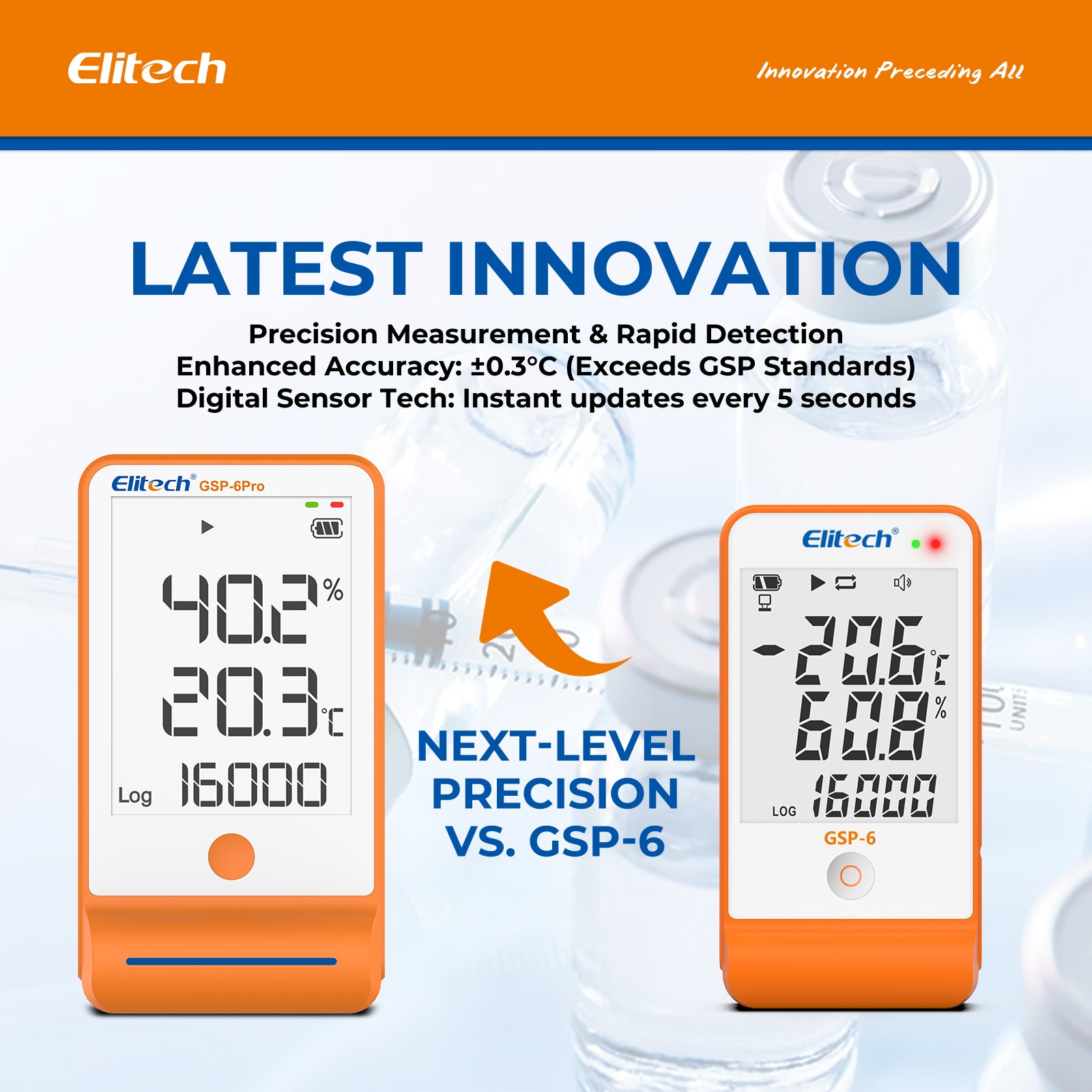 Elitech GSP-6Pro TE&THE Bluetooth Temperature and Humidity Data Logger Recorder with Calibration Certificate, 100000 Points, Shadow Data