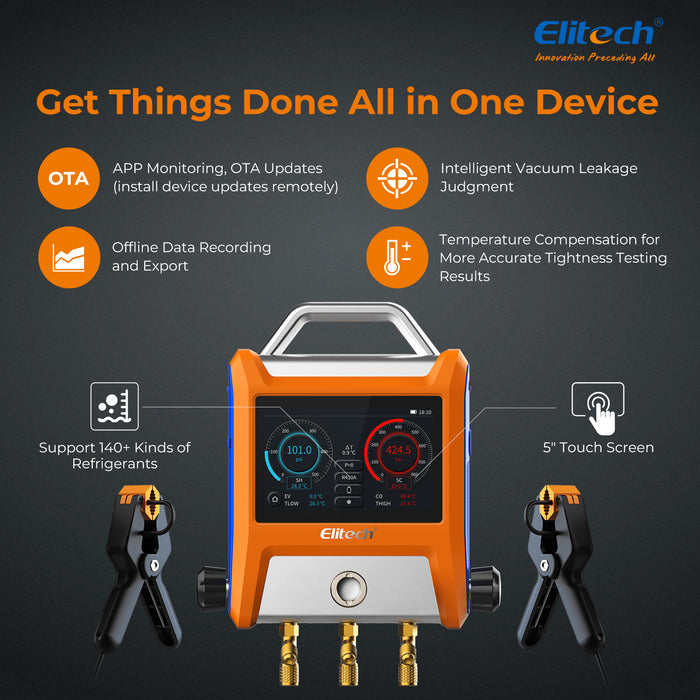Elitech – ensemble d'outils CVC B – détecteur de fuite de réfrigérant ILD-200, collecteur numérique intelligent EMG-20V et pompe à vide intelligente SVP-7