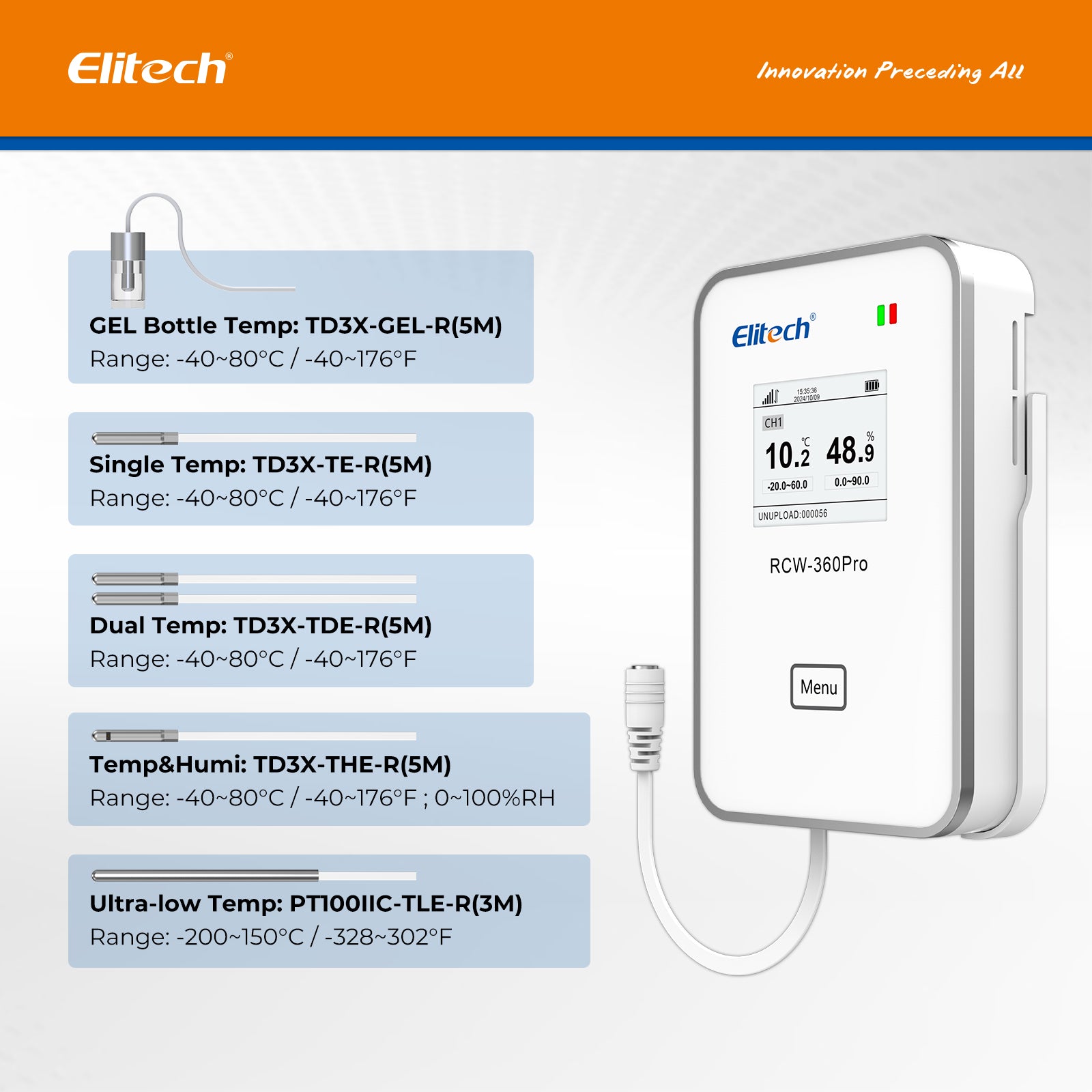 Elitech RCW-360Pro 4G Temperature Data Logger, Remote Real-Time Data Logger, APP/Cloud Data Storage (Need to buy probe separately)