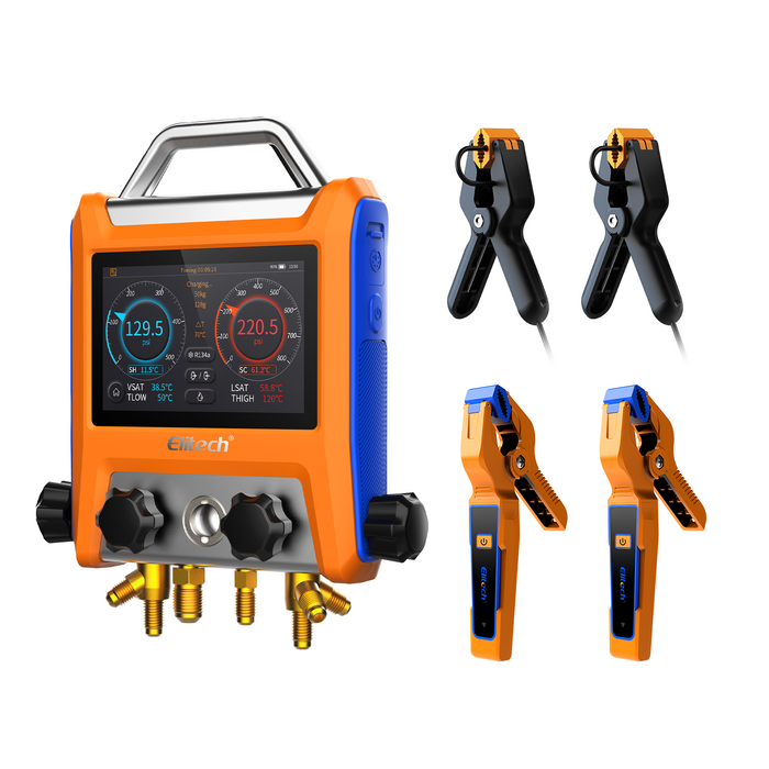 Colector digital inteligente de 4 válvulas Elitech EMG-40V con pantalla táctil inteligente de 5”