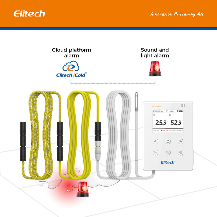 Elitech RCW-800W-WI WiFi Real-time Temperature Humidity Data Logger Water Leak Detector, SMS/Email/APP Alert, Cloud Data Storage, 10M Patch Cord (-40℃~80℃, : 0~100%RH)