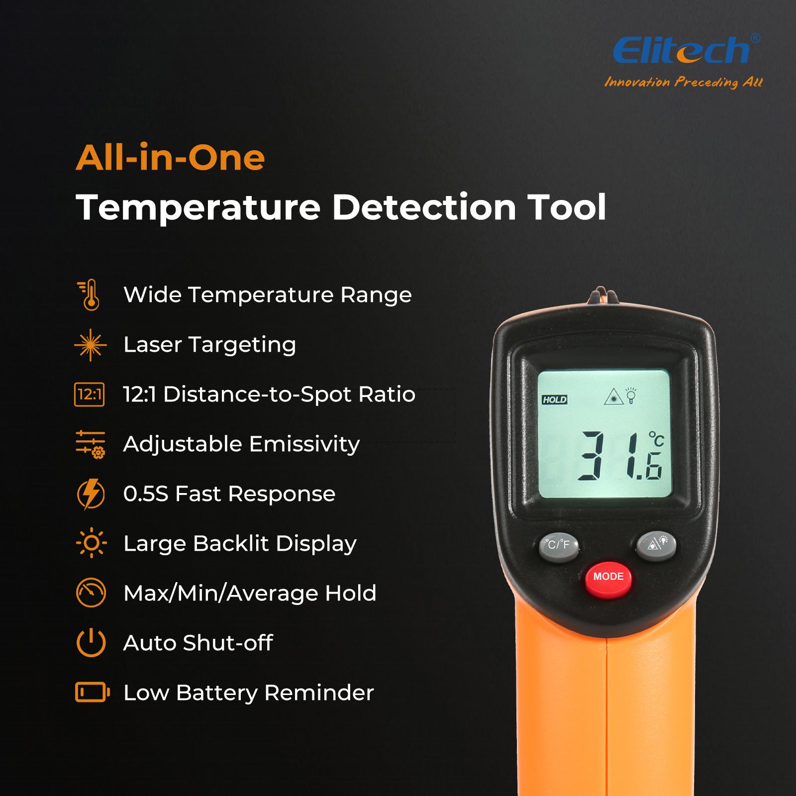 Elitech DMG-2SE-kit & DIT-220 Digital Manifold Gauge & Infrared Thermometer Non-Contact Temperature Gun with Laser Targeting, for HVAC, Refrigeration & AC Systems – Pressure & Temperature Measurement