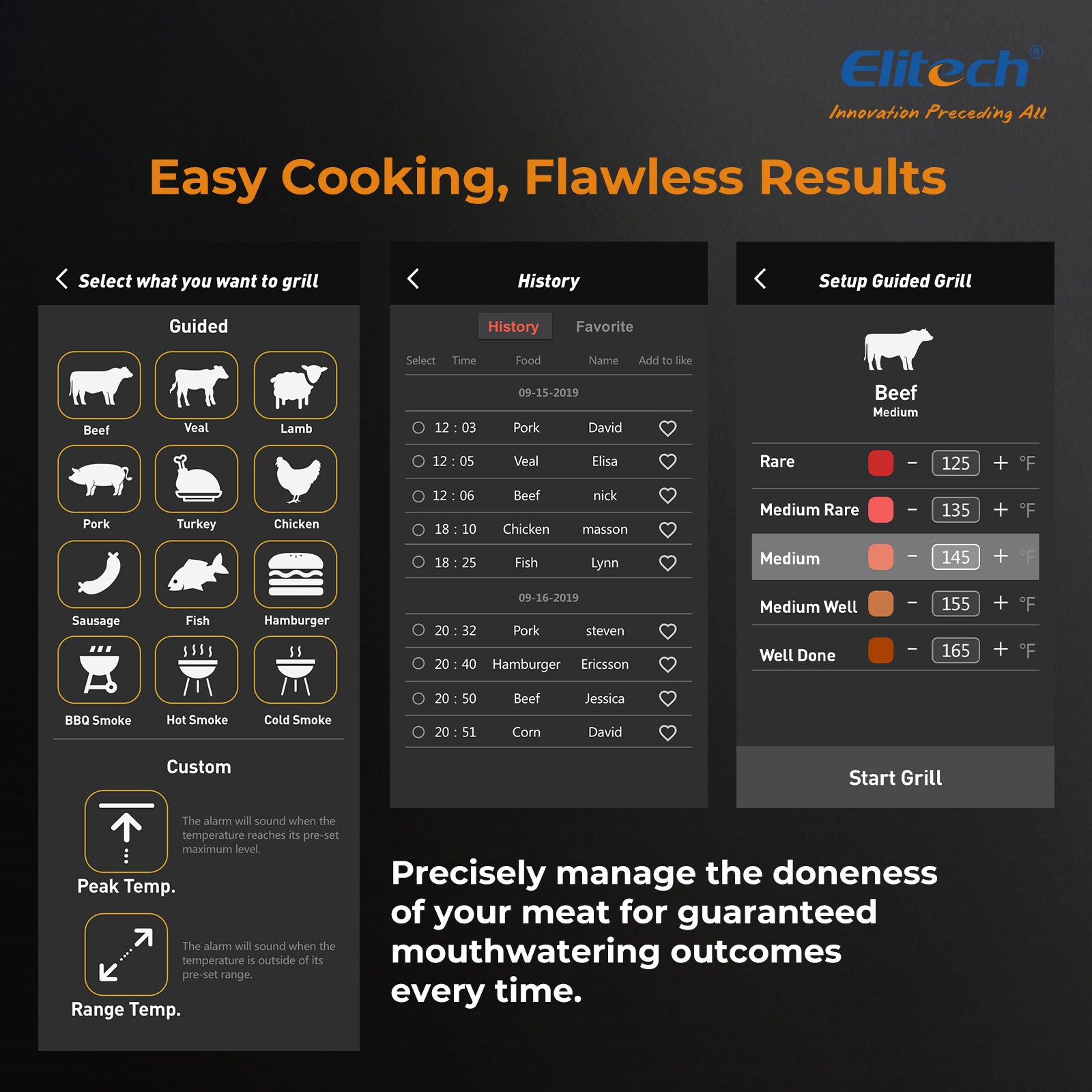 Elitech WMT-20 Wireless Smart Meat Thermometer, Dual-Probe Bluetooth Grill Thermometer with LCD Display and ToGrill App, for Oven, BBQ, Kitchen, and Outdoor Cooking