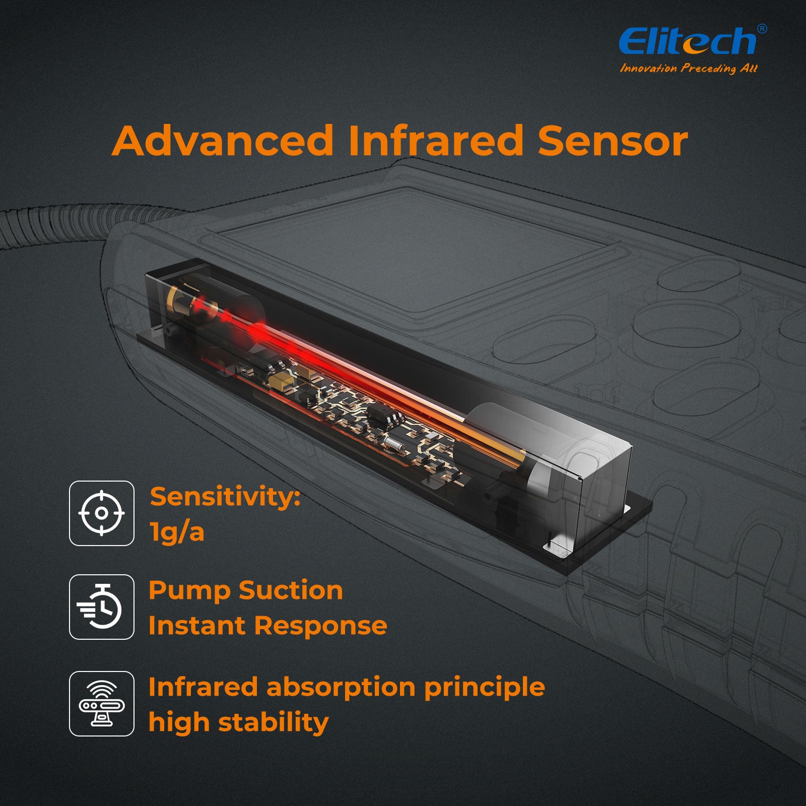 Elitech  ILD-200 MAX Infrared Refrigerant Leak Detector High-Precision HVAC/R Leak Detection, 10-Year Sensor Lifetime, 1g/a Ultra-Low Detection, 4 Sensitivity Levels, Rechargeable Battery, TFT Display & Sound Alarm