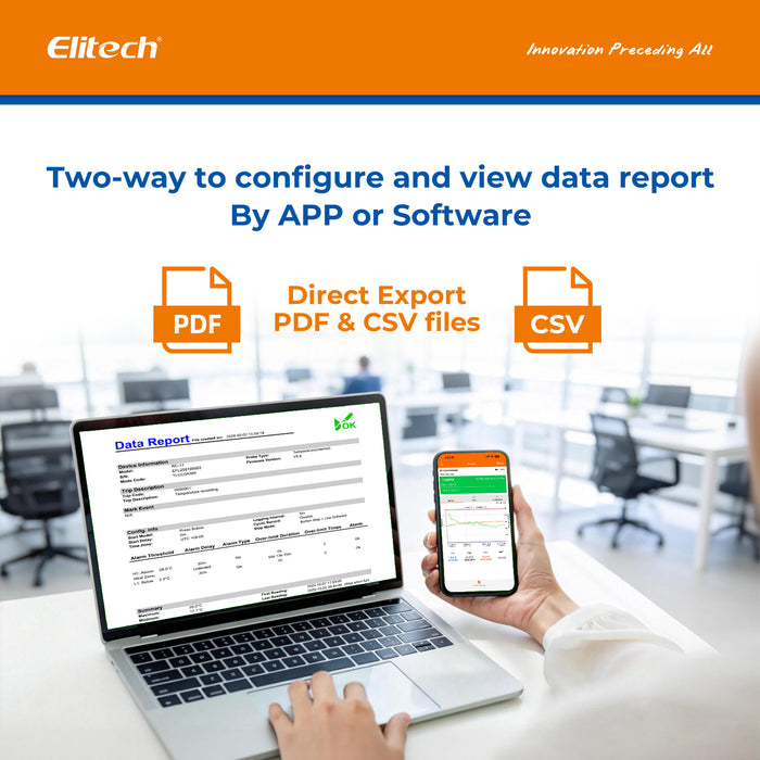 Elitech LogEt 5B Series Bluetooth Temperature Humidity Data Logger Reusable Recorder with Shadow Data, Auto PDF/ CSV Report, 32000 Points