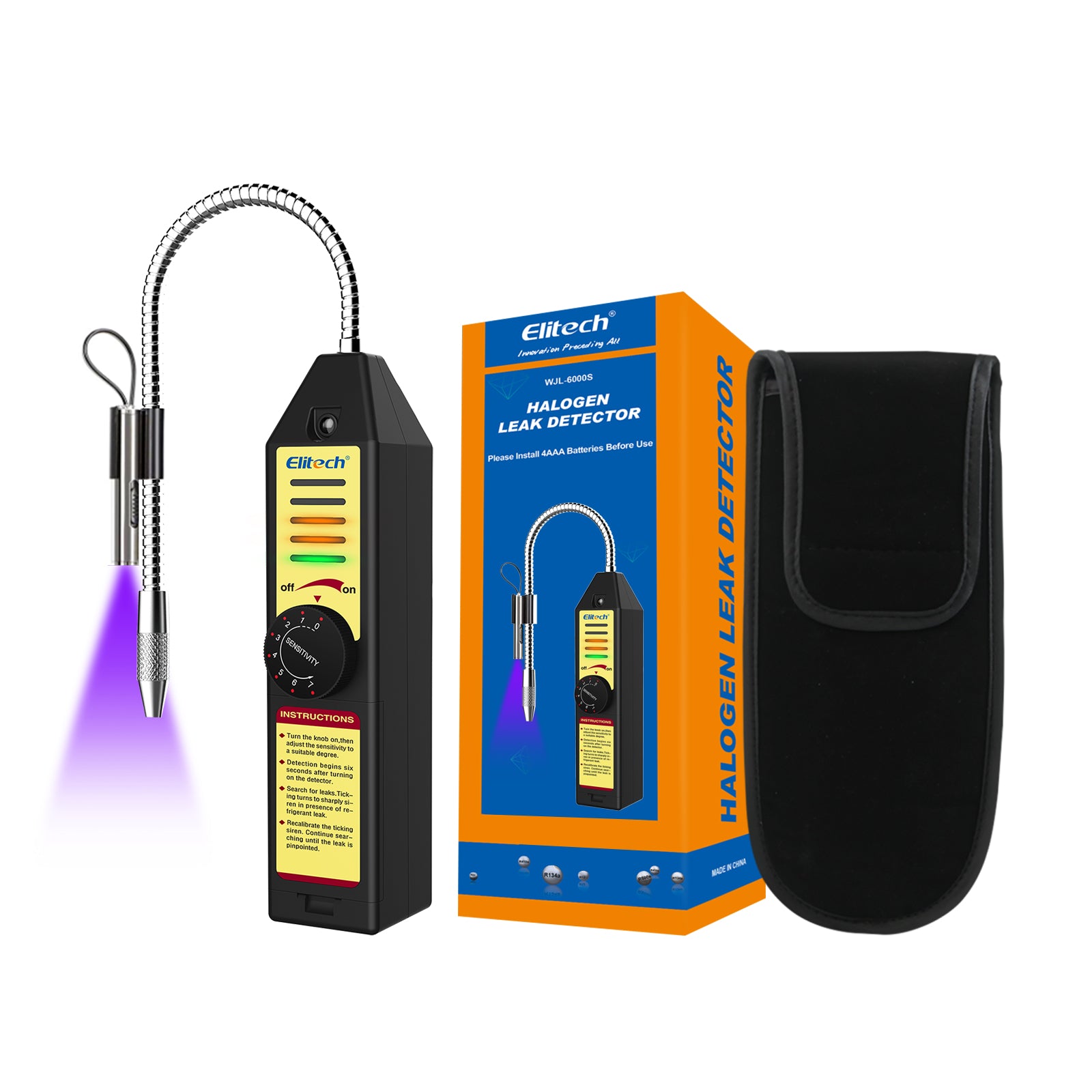 Elitech LMG-10 & WJL-6000SUV Refrigeration Heat Pump Digital Manifold Gauge Set & Leak Detector with UV LED Corona Sensor AC Halogen Gas Leaking Detection, HVAC system