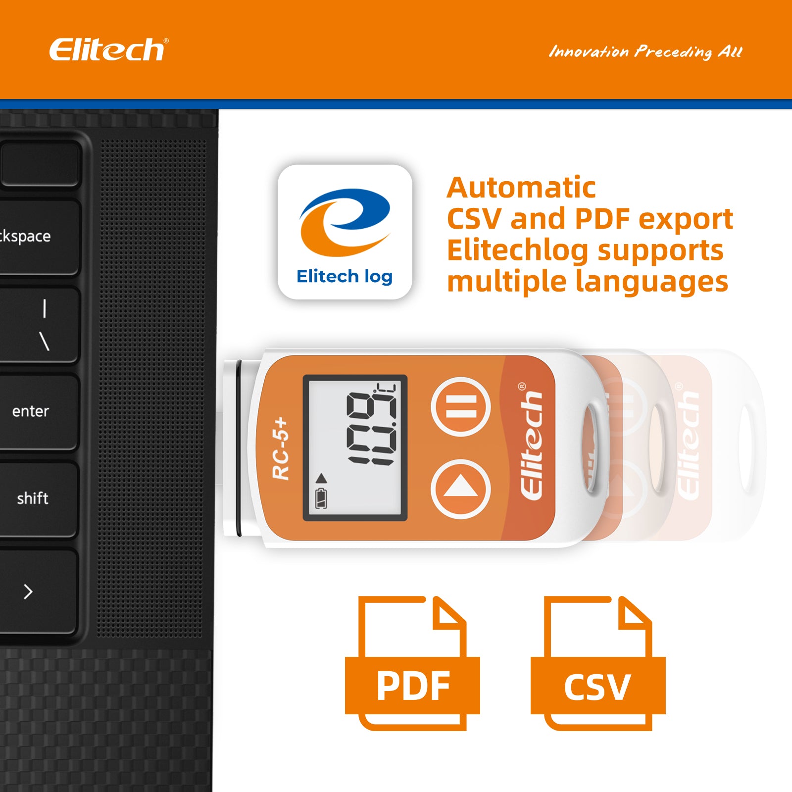 Elitech RC-5+ Temperature Data Logger, PDF USB Temperature Data Recorder, 32000 Points, with Calibration Certified