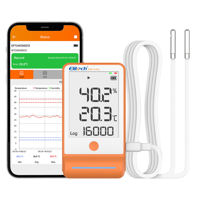 Elitech GSP-6Pro TE&THE Bluetooth Temperature and Humidity Data Logger Recorder with Calibration Certificate, 100000 Points, Shadow Data