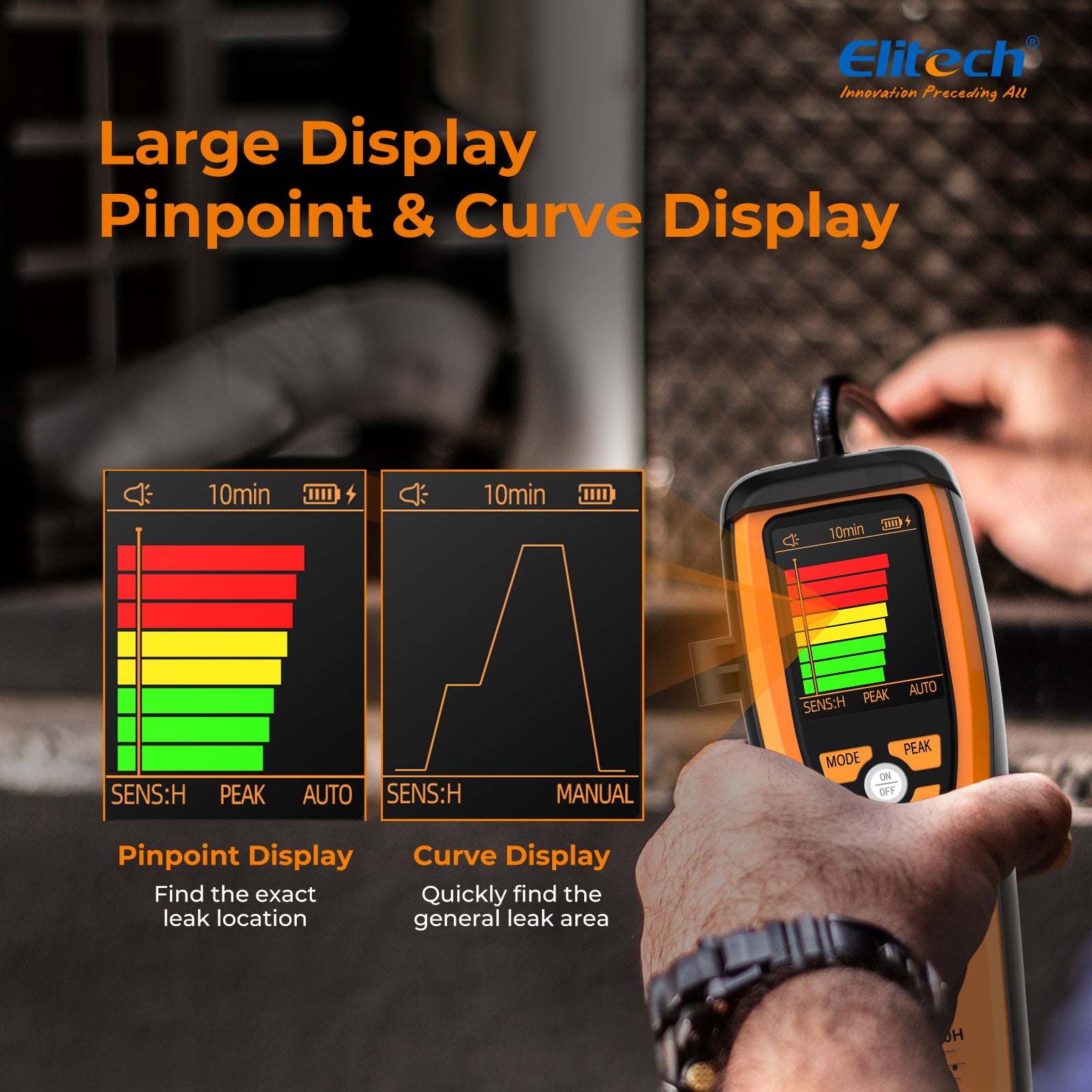 Elitech LMG-10 & ILD-100H Refrigeration Heat Pump Digital Manifold Gauge Set & Heated Diode Refrigerant Leak Detector, for HVAC & Automotive A/C