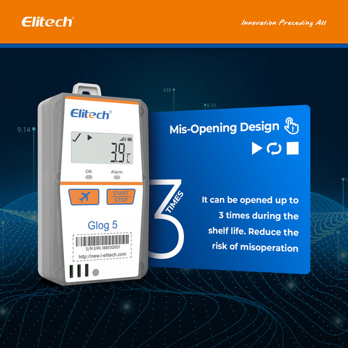 Elitech Glog 5 Registratore dati di temperatura monouso Supporta comunicazione 2G/4G, registratore IoT usa e getta