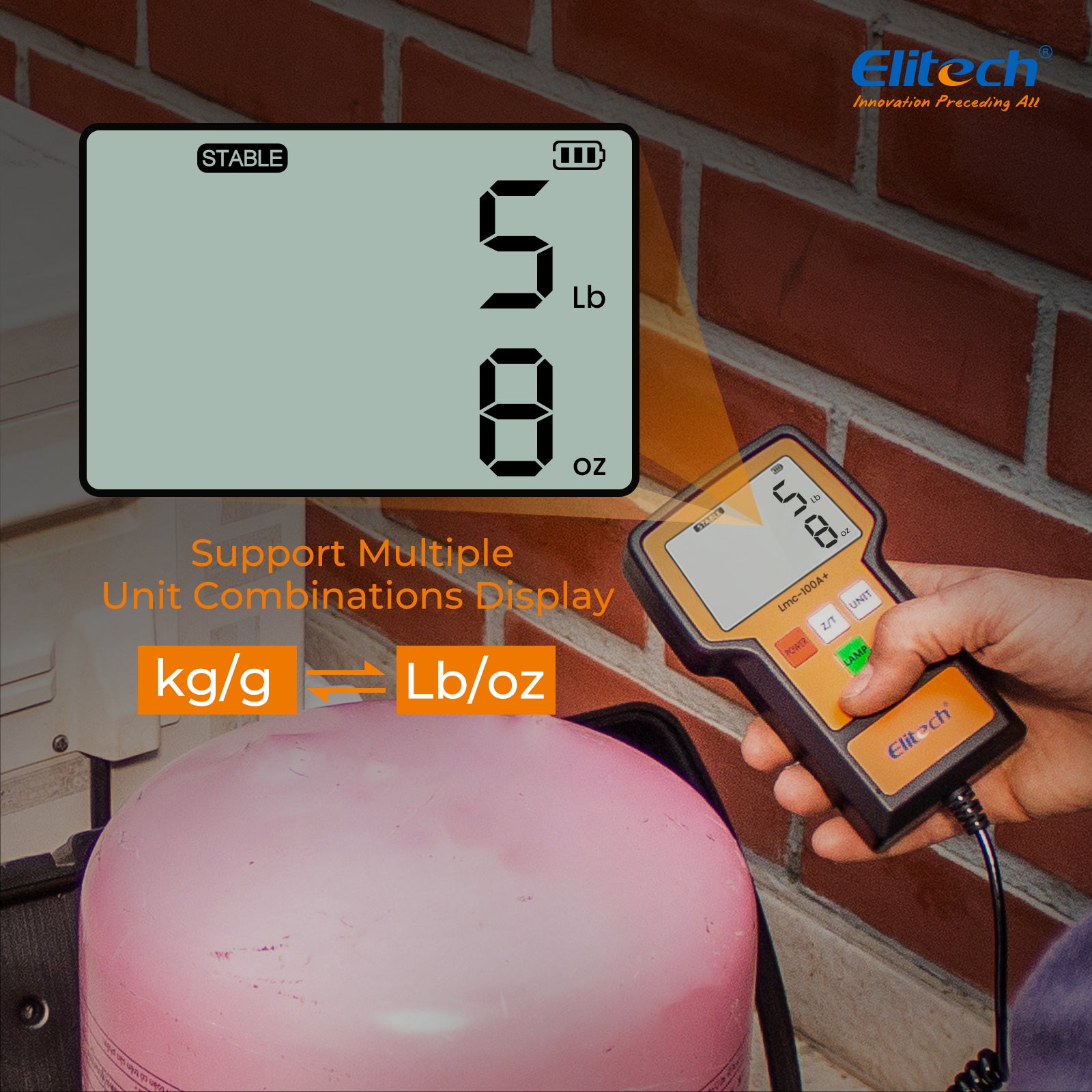 Elitech LMG-10 & LMC-100A+ Refrigeration Heat Pump Digital Manifold Gauge Set & Charging Recovery Scale 100kg, HVAC Dignostic Meter Kit