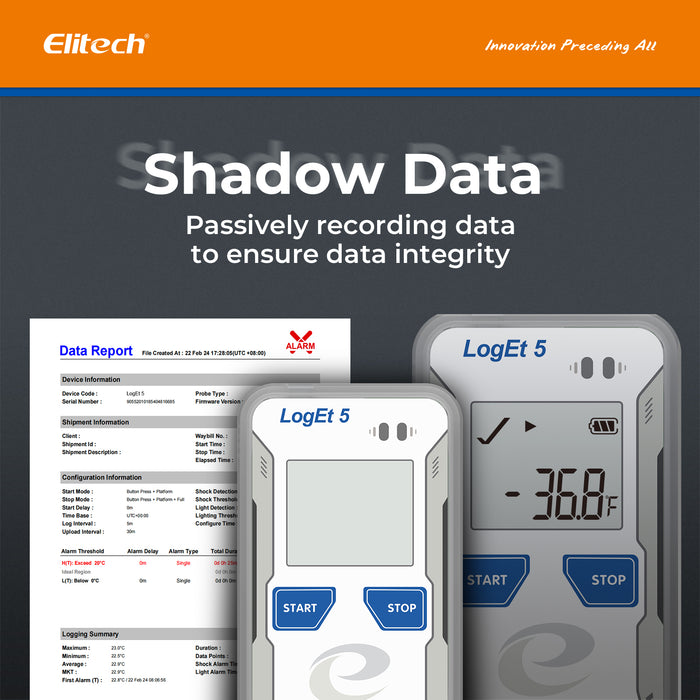 Elitech LogEt 5B Series Bluetooth Temperature Humidity Data Logger Reusable Recorder with Shadow Data, Auto PDF/ CSV Report, 32000 Points