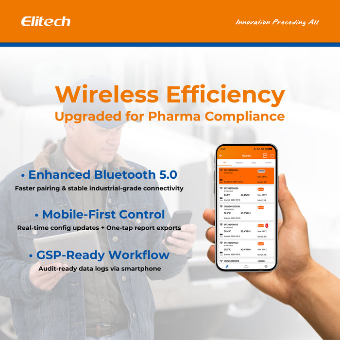 Elitech GSP-6Pro TE&THE Bluetooth Temperature and Humidity Data Logger Recorder with Calibration Certificate, 100000 Points, Shadow Data