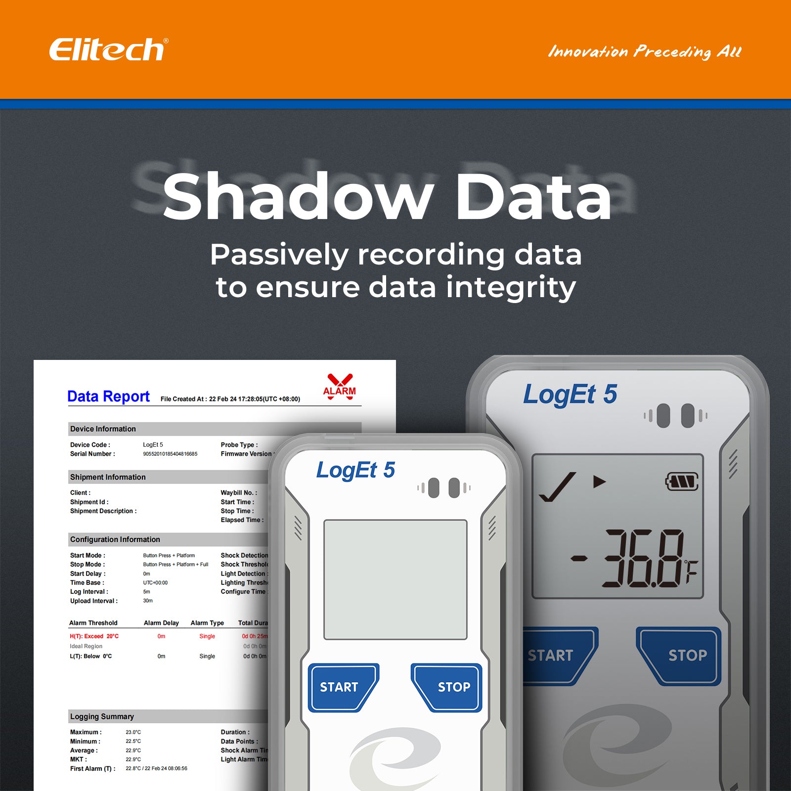 【Pack】Elitech LogEt 5 T Temperature Data Logger Reusable Recorder, Shadow Data, Auto PDF/ CSV Report, 32000 Points (Copy)