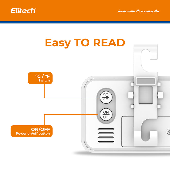 Elitech TM-2th Fridge Termómetro Higrómetro Digital Freeze Refrigerator Termómetro impermeable gran pantalla LCD
