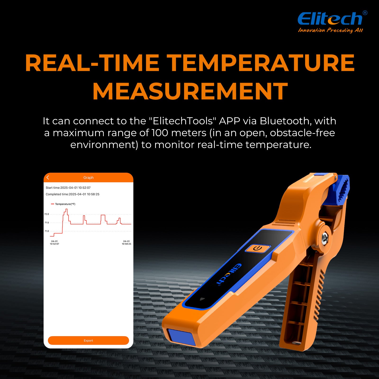 Elitech IPT-01 Wireless Temperature Clamp for HVAC Heating and Cooling Systems T-Type Thermometer, High Precision, Data Logging & Remote Monitoring HVAC Temperature Probe with Bluetooth and App Operation